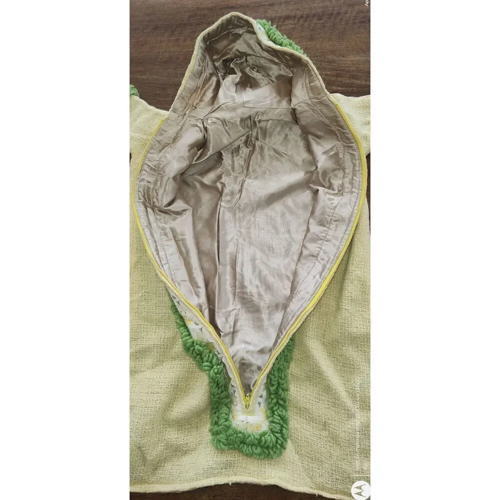 Vintage handmade baby bunting w bunny trim yellow green Easter lined